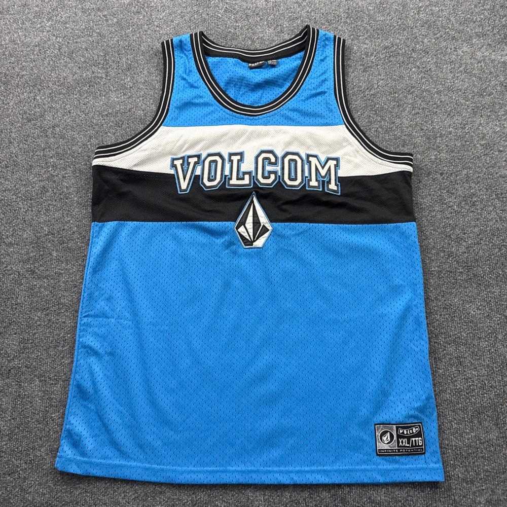 Volcom Kaiser Tank Top Mens XXL Blue White Black Mesh Basketball Jersey